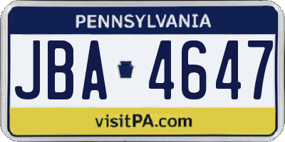PA license plate JBA4647