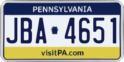 PA license plate JBA4651