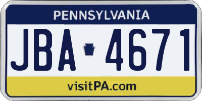 PA license plate JBA4671