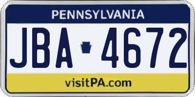 PA license plate JBA4672