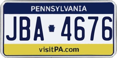 PA license plate JBA4676