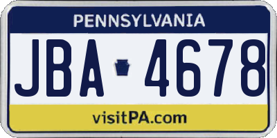 PA license plate JBA4678