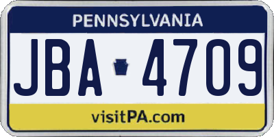 PA license plate JBA4709