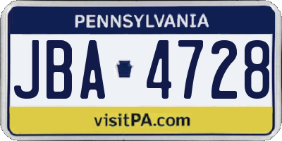 PA license plate JBA4728