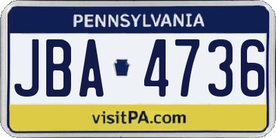 PA license plate JBA4736