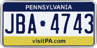 PA license plate JBA4743