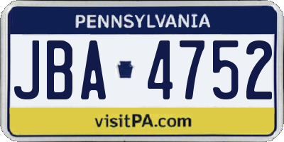 PA license plate JBA4752