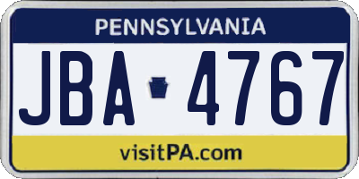 PA license plate JBA4767
