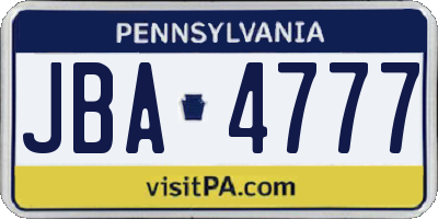 PA license plate JBA4777