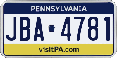 PA license plate JBA4781