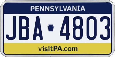 PA license plate JBA4803