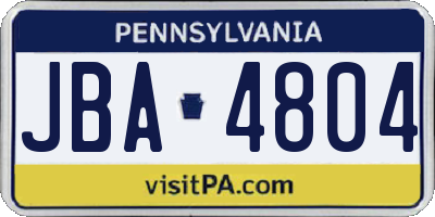 PA license plate JBA4804