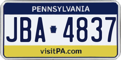 PA license plate JBA4837