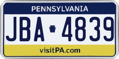 PA license plate JBA4839