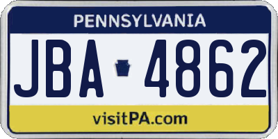 PA license plate JBA4862