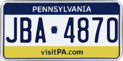 PA license plate JBA4870