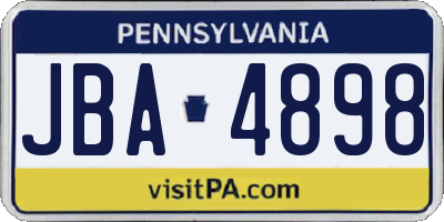 PA license plate JBA4898