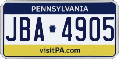 PA license plate JBA4905