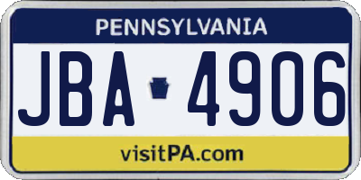 PA license plate JBA4906