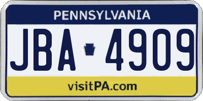 PA license plate JBA4909