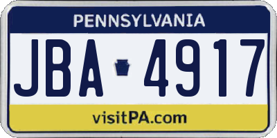 PA license plate JBA4917