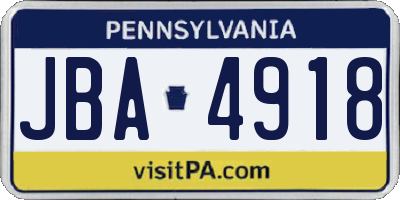 PA license plate JBA4918