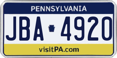 PA license plate JBA4920