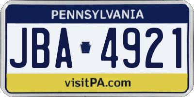 PA license plate JBA4921