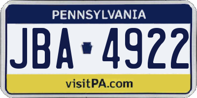 PA license plate JBA4922