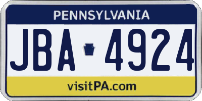 PA license plate JBA4924