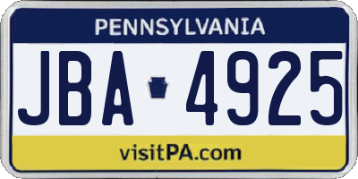 PA license plate JBA4925