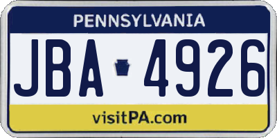 PA license plate JBA4926