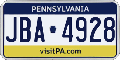 PA license plate JBA4928