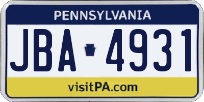 PA license plate JBA4931