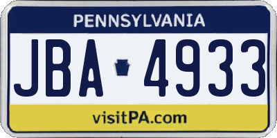 PA license plate JBA4933