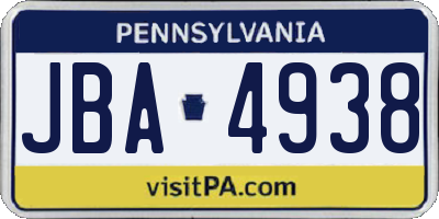 PA license plate JBA4938