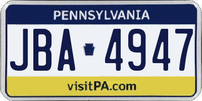 PA license plate JBA4947