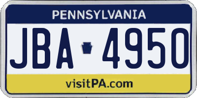 PA license plate JBA4950