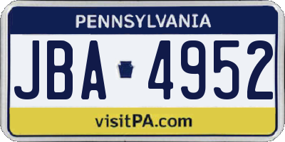 PA license plate JBA4952