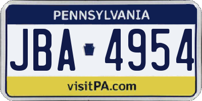 PA license plate JBA4954