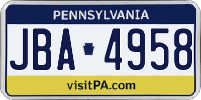 PA license plate JBA4958