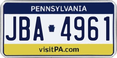 PA license plate JBA4961