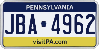 PA license plate JBA4962