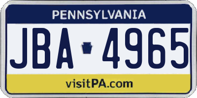 PA license plate JBA4965