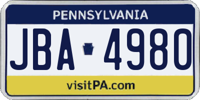 PA license plate JBA4980