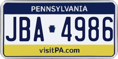 PA license plate JBA4986