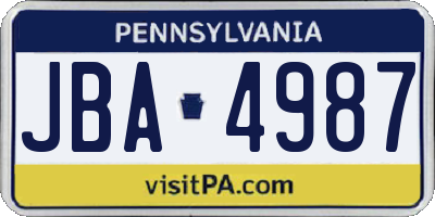 PA license plate JBA4987