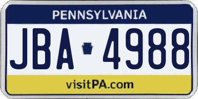 PA license plate JBA4988