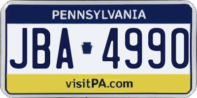 PA license plate JBA4990