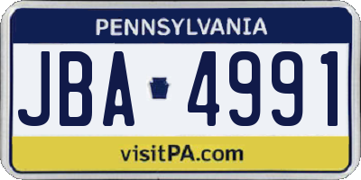 PA license plate JBA4991